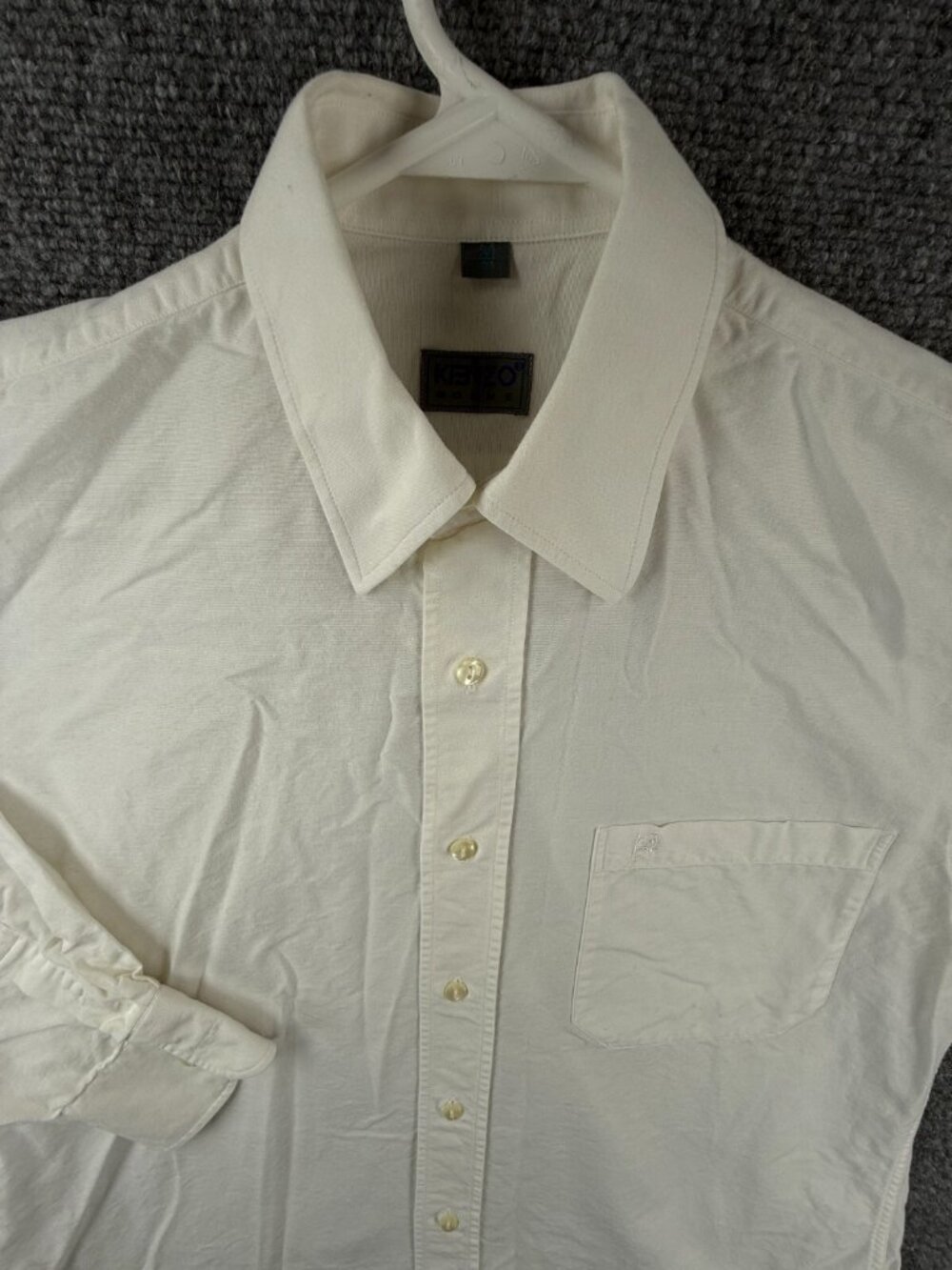KENZO Homme White Long Sleeve Button Up Shirt Men Size 15 Cotton Point Collar